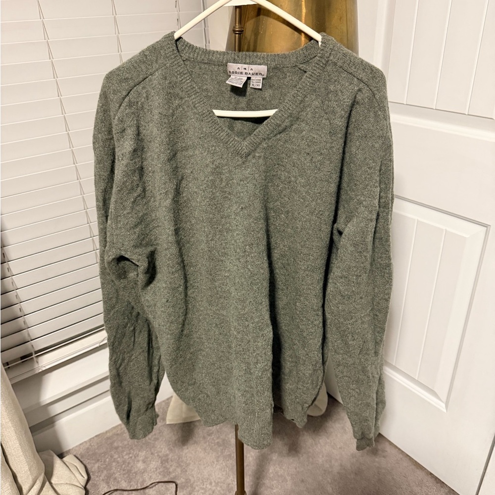 Eddie Bauer Olive V-Neck Sweater for Men